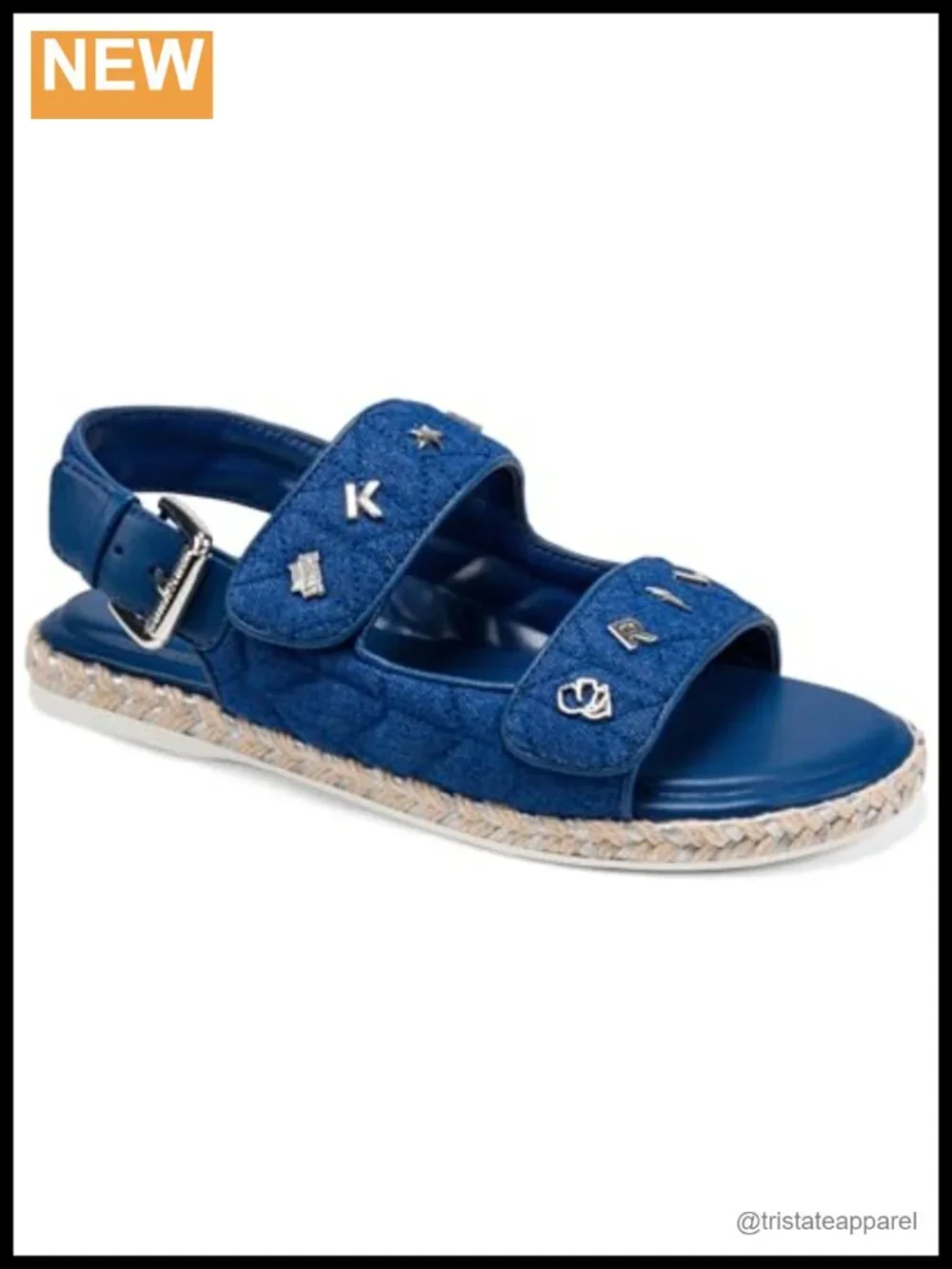 Karl Lagerfeld Charlay Double Strap Platform Sandals Leather Pin Embellished